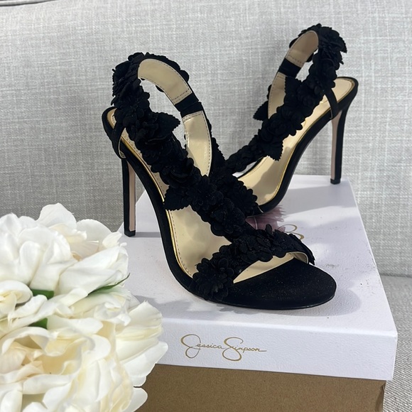 Jessica Simpson Shoes - Jessica Simpson Size 6 Black Supreme Microsuede Floral Accent Heels New in Box